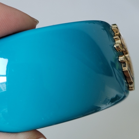 Roberto Cavalli Teal Blue Logo Wide Chunky Bangle Bracelet - Picture 8 of 9